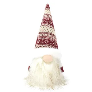 Handmade Christmas gnome plush with red Fair Isle knitted hat and white fur beard
