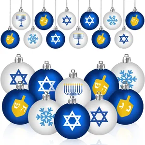 24-teiliges Set blau-weißer Hanukkah-Kugeln mit Davidstern und Menora-Verzierungen