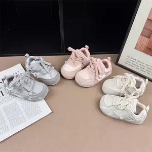 Kids Girls Fashion Sneakers Bowtie Artificial Pearl Decor Microfiber Rubber Sole Non-slip Casual Board Shoes Spring Toddler Sneakers