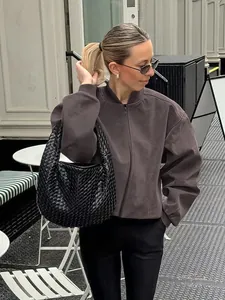 Vintage grijze suède minimalistische jas voor dames met rits in stedelijke streetstyle