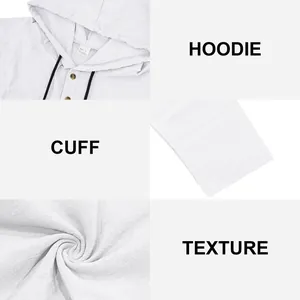 Detailansicht eines weißen Leinen-Hoodies mit Kapuze, Manschetten und atmungsaktivem Stoff