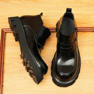 Botines Chelsea de cuero negro de alta gama para hombre con suelas gruesas retro