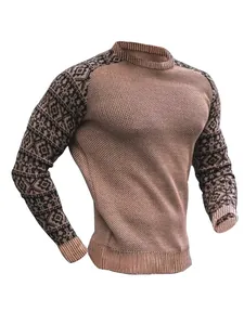 Herren Waffelstrick-Langarm-T-Shirt mit ethnischem Muster an den Ärmeln in Altrosa