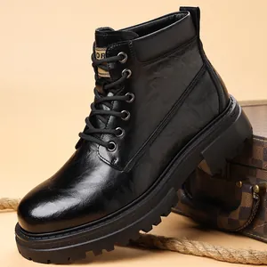 Botas Martin para Hombre al Aire Libre Invierno Cálido Forro de Felpa con Cordones Caña Alta Casual Botas de Cuero Sintético Suela de Goma Antideslizante