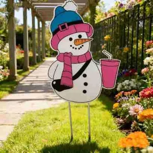 Piquet de jardin bonhomme de neige de Noël en métal pour une décoration extérieure