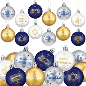 24er-Set Hanukkah-Kugeln mit Menora- und Davidstern-Mustern, 4 cm Durchmesser.