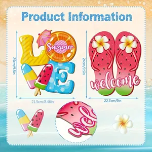 Decorative summer themed wooden welcome door sign with watermelon flip-flops design