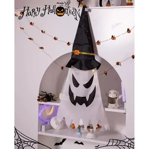 Leuchtende Halloween-Geisterwindsack mit Hexenhut und LED-Lichtern für die Deko