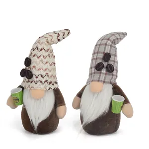 Gnomo de Café Hecho a Mano Muñeca de Peluche Sin Rostro Con Gorro de Punto Patrones Plaid Granos de Café Para Hogar Bar