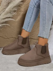 Braune Plateau-Schneestiefel für Damen mit warmem Fleecefutter und Elastikeinsatz