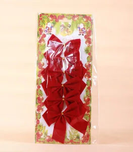 Retail pack of 6 red velvet Christmas bows with gold wire for tree decoration