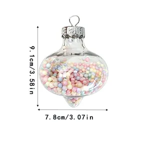 Clear onion shaped Christmas ornament filled with colorful pastel foam beads, 9.1cm in height