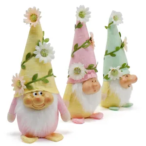 Tres figuras de gnomos florales con caras de resina para decoración de jardín u hogar