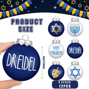 8cm Chanukka-Schmuckkugeln Set mit Happy Chanukka und Dreidel Designs, 12er Pack