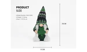 Detail view of St. Patrick's Day gnome doll showing height of 35cm and width of 11cm