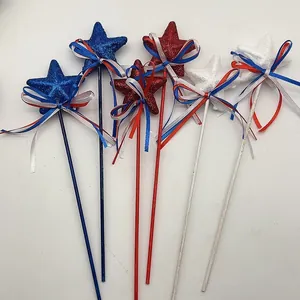 Patriotic Independence Day glitter star fairy wands in red white and blue colors