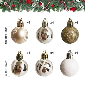 24pcs 3cm mini Christmas ball ornaments set with glitter and patterns