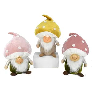 Statuetta Gnomo Fungo in Resina Poliestere Ornamento Viso Resina Cappello Pois Pasqua Nano Elfo Gnomo Casa Decorazione