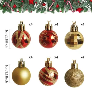 Detailed view of 3cm Christmas ball set with 24 pieces in various red and gold patterns