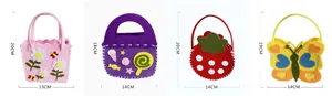 Vista detallada de kits de costura de bolsos de fieltro DIY para niños con patrones