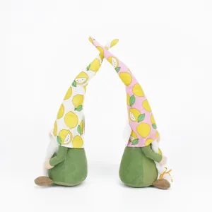 Handmade summer lemon plush gnomes with crossed hats for festive decor