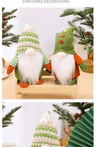 Detail view of handmade Christmas gnomes featuring intricate knitted and felt hats.