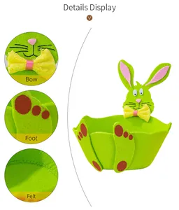 Detailansicht des Osterhasen-Filzkorbs mit Schleife, Fuß und Filzmaterialtextur.