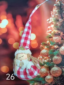 Cute red checkered Christmas angel doll hanging ornament for holiday tree decoration