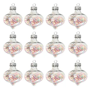 Transparent Onion Shaped Plastic Christmas Ball With Colorful Foam Beads Hanging Holiday Tree Ornament Festive Home Decor