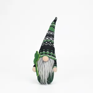 St. Patrick's Day gnome plush with knitted hat and shamrock holding Luck of the Irish