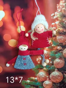 Two adorable handmade felt angel and elf doll ornaments for Christmas tree decoration