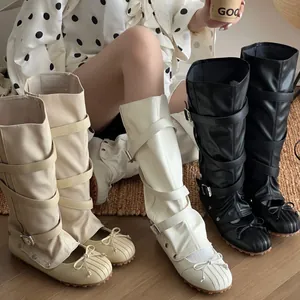 Detachable Two-Way Wear Ballet Style Boots For Women Bow Decor Synthetic Leather Rubber Sole Fashion Ankle Boots