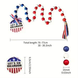 American flag wood bead garland with Let's Go Brandon pendant and tassel, 76cm total length