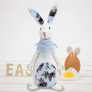 Easter Burlap Bunny Rabbit Ornament Floral Linen Bunny Figurine For Spring Table Decoration Festive Party Home Decor Gift