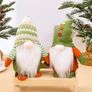 Nordic Christmas Faceless Gnome Doll Decoration Handmade Standing Green Santa Claus Table Ornament For Home Party Holiday Decor