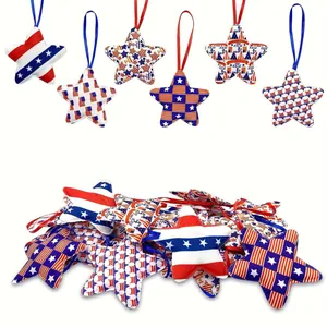 Set mit 12 Baumwollsternen mit US-Flaggenmuster für die Dekoration zum Independence Day am 4. Juli