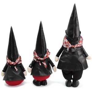 Poupées gnomes noires de style cuir faites main avec écharpes à carreaux, lot de 3