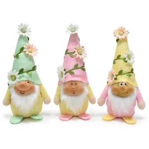 Gnomo de Primavera Verano Linda Muñeca con Flor Cara de Resina Gnomo Peluche Figurilla Enano Adorno de Escritorio para el Hogar