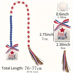 Detail view of Independence Day wood bead garland showing 76-77cm total length