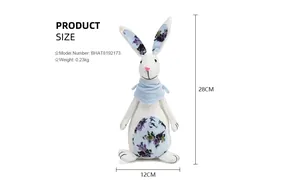 Easter burlap bunny figurine detail view with 28cm height and 12cm width dimensions
