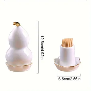 Porte-cure-dents décoratif en céramique en forme de calebasse de 12,5 cm x 6,5 cm