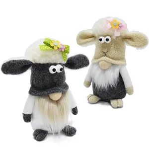 Poupée Gnome Agneau de Pâques en Peluche Rudolph Mouton Sans Visage Figurine Animal Ornement Fait Main Décoration Maison Printemps