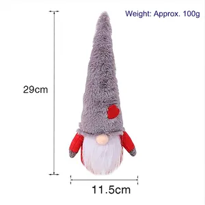 Nordic Christmas gnome faceless plush doll with grey tall hat and red heart, 29cm tall