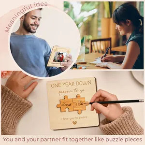 Creative Wooden Anniversary Puzzle Plaque Decorative Greeting Card Anniversary Valentine Day Gift For Couple Home Ornament