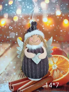 Handmade plush Christmas angel ornament with glittery wings, size 14x7cm