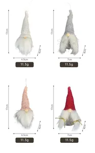 Detailed measurements and weight specifications for four different knitted Christmas gnome ornaments
