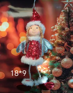 Adorable Christmas angel plush doll ornament with red sequins and silver wings