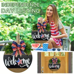 Panneau de bienvenue en bois fête de l'indépendance décoration avec nœud