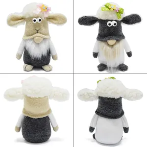 Poupées gnomes moutons en peluche avec texture laineuse et accents de nœuds fleuris