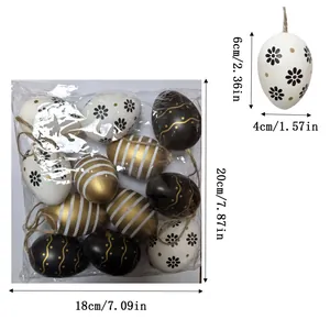 Detailed view of 6cm black and gold Easter eggs showing pack and single egg dimensions